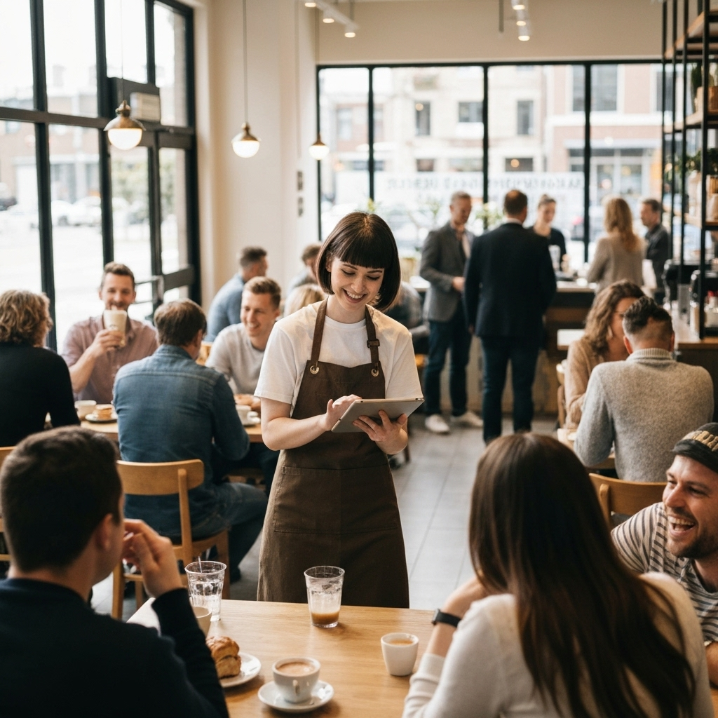 Happy customers in coffee shop